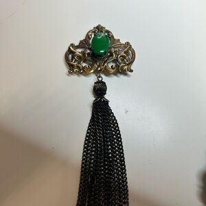 VTG Co. M Elegant Green and Gold Tassel Brooch